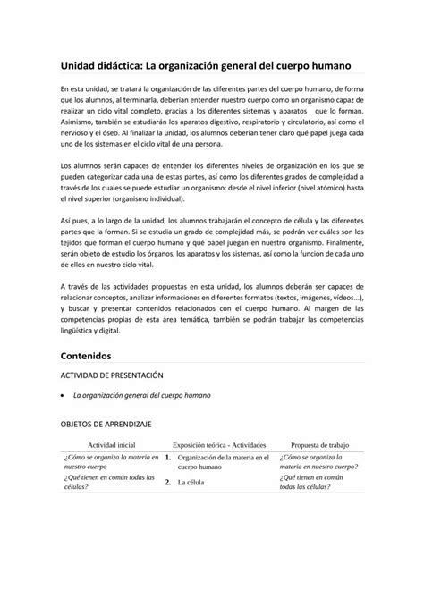 PDF Unidad didáctica La organización general del cuerpo humano PDF