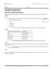 Earth S Resources Doc Graded Assignment Science Unit Earth S