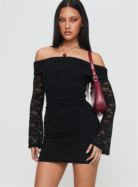 Fable Off The Shoulder Mini Dress Black