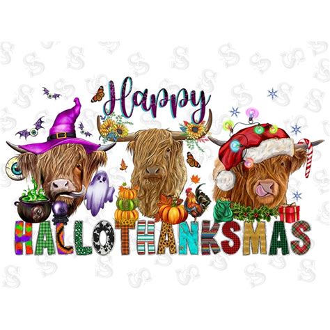 Happy Hallothanksmas Highland Cow Pngcow Clipart Fall Png Inspire