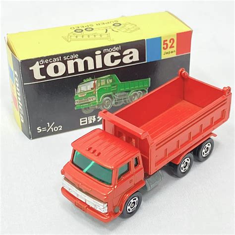 【やや傷や汚れあり】本体美品 Tomica トミカ 1102 日野 ダンプカー No52 日本製 メタルオレンジ 黒箱 Hino Dump