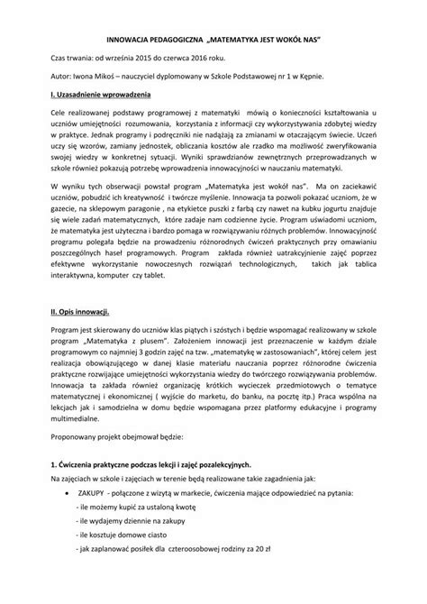 Pdf Innowacja Pedagogiczna Matematyka Jest Wok Sp Kepno Home Pl