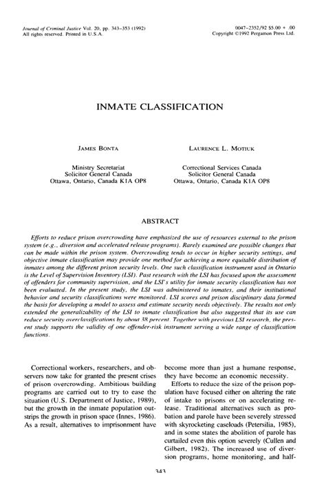 Inmate Custody Levels