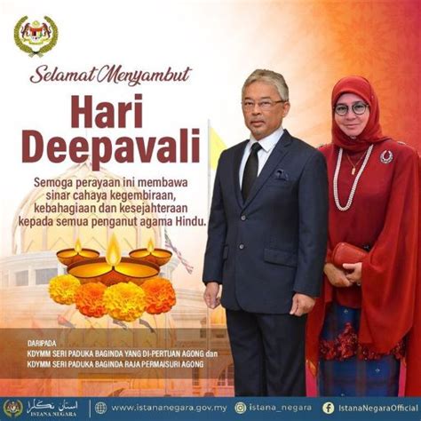 Yang Di Pertuan Agong Raja Permaisuri Ucap Selamat Menyambut Deepavali