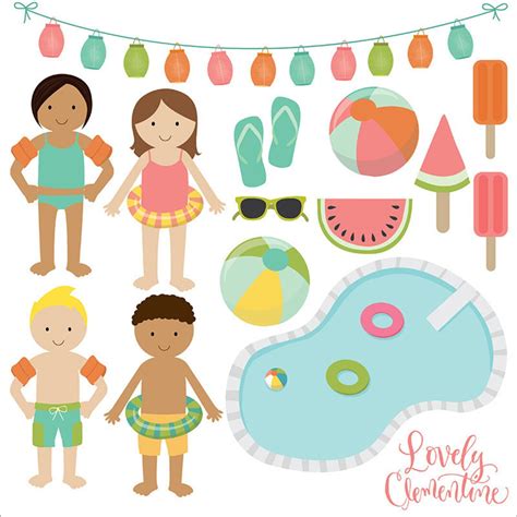 Pool Party Clip Art, Summer Clipart, Pool Vector, Royalty Free Clip Art ...