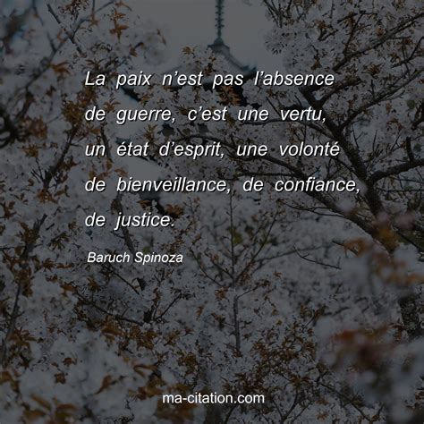 La Paix N Est Pas L Absence De Guerre C Est Une Vertu Un Tat