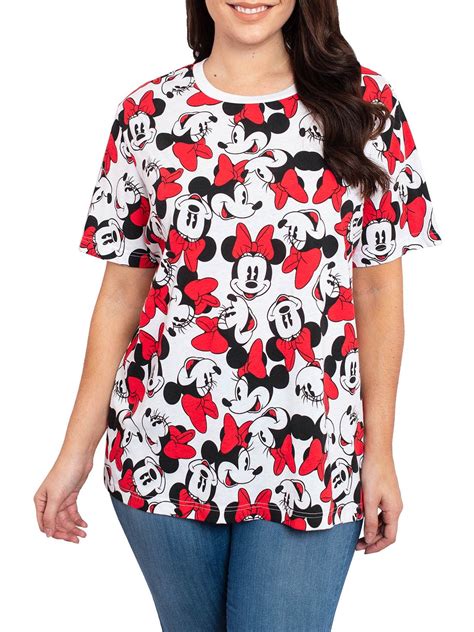 Disney Womens Plus Size T Shirt Graphic Print All Over Minnie Mouse