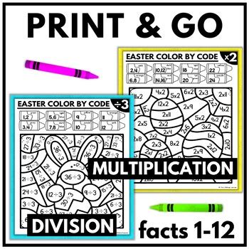 Easter Color By Code Multiplication And Division Facts Worksheets