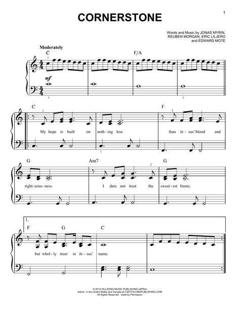 Cornerstone By Hillsong Live Sheet Music For Easy Piano At Sheet Music