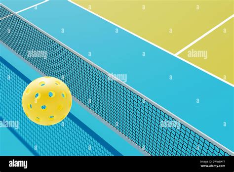 A Pickleball Ball Over A Sports Court Net 3d Rendering Stock Photo Alamy