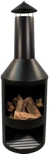 Log Barn Chiminea Black Steel Firepit Garden Outdoor Wood Burner