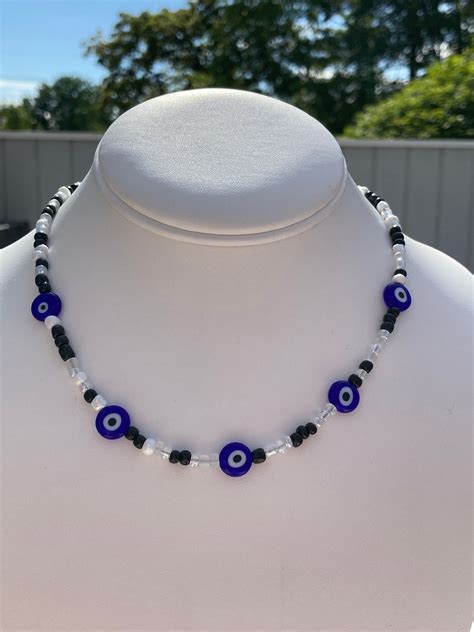 Blue Evil Eye Necklace Seed Bead Evil Eye Necklace Beaded Etsy