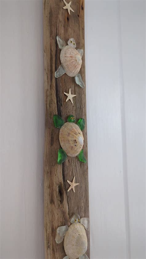 Original Seashell And Sea Glass Turtle Driftwood Etsy