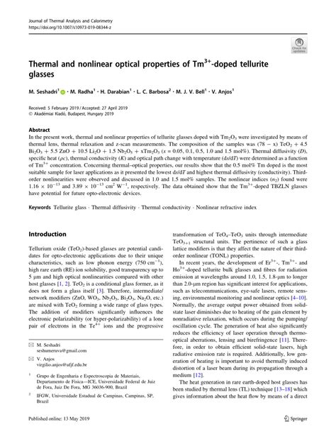 (PDF) Thermal and nonlinear optical properties of Tm3+-doped tellurite ...