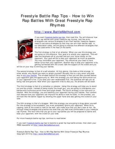 Freestyle Battle Rap Tips - How to Win Rap Battles With Great Freestyle Rap Rhymes by Mike . - Issuu