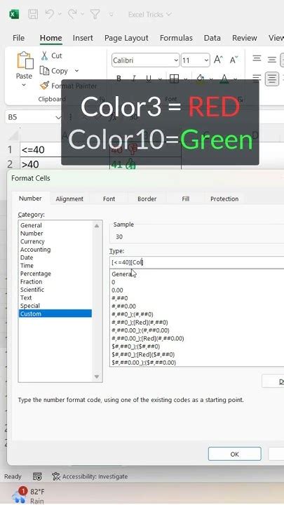 Excel Trick 38 Conditional Custom Format In Ms Excel To Show Numbers In Redgreen Shorts