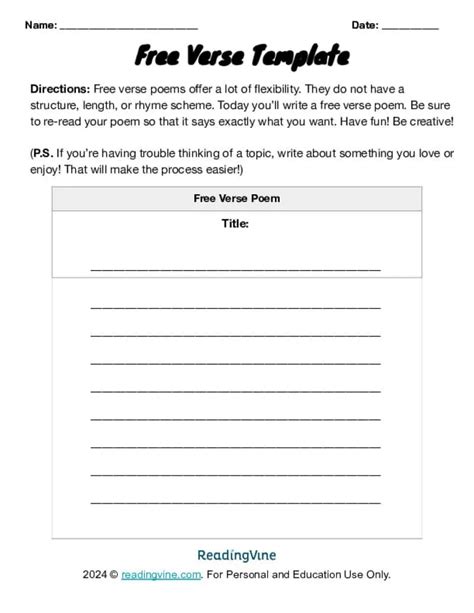 Free Verse Poem Examples and Activities - ReadingVine