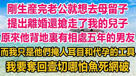 剛生産完老公就想去母留子，提出離婚還搶走了我的兒子，原來他背地裏有相處五年的男友，而我只是他們掩人耳目和代孕的工具，我要奪回壹切哪怕魚死網破