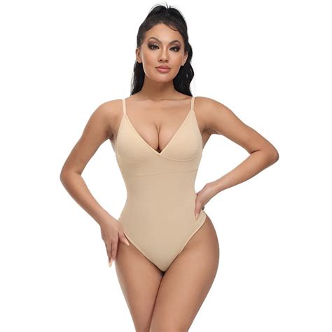 Shapewear Bodysuit Tummy Control Slim Body Shaper Deep V Neck Thong