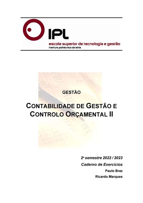 Caderno de exerc Ã cio CGCO II GESTÃO CONTABILIDADE DE GESTÃO E