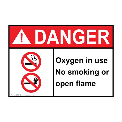 ANSI DANGER Oxygen In Use No Smoking Or Open Flame Sign ADE 5140 Gases