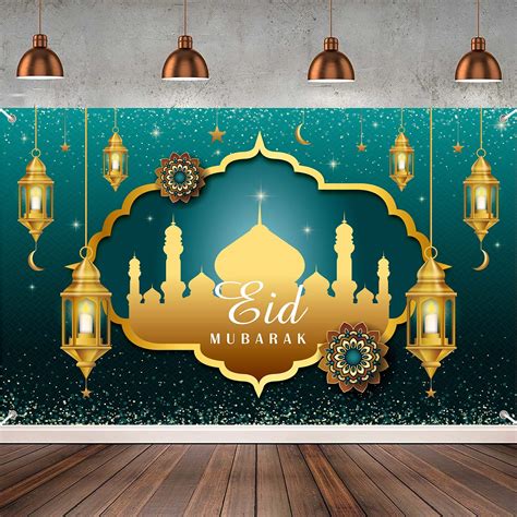 Buy Large Eid Mubarak Party Decorations Green And Gold Ramadan Mubarak