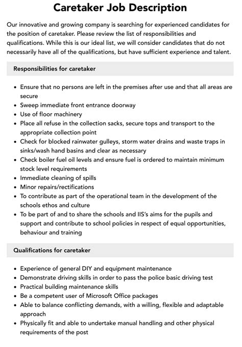 Caretaker Job Description Velvet Jobs