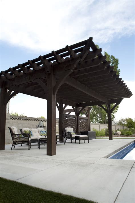 Timber Frame Poolside Pergola With Privacy Lattices Arbor Modern