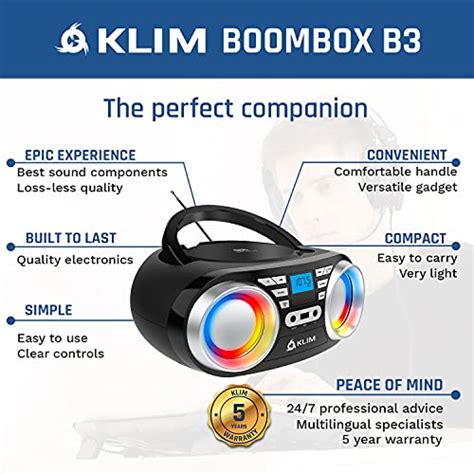 Klim Cd Boombox B3 Portable Audio System Cd Mp3 Bluetooth Aux Usb Wired And Wireless