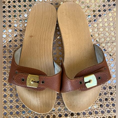 Dr Scholl S Shoes Vintage Dr Scholls Leather Wooden Sandals Size 8