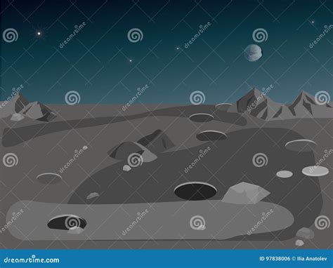 Landscape Of The Moon`s Surface Vector Illustration Seamleas Stock