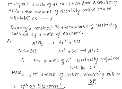The Amount Of Electricity Required To Deposit 1 Mole Of Al On The