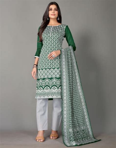 Buy Siril Women S Poly Silk Green Silver Color Unstitiched Jacquard