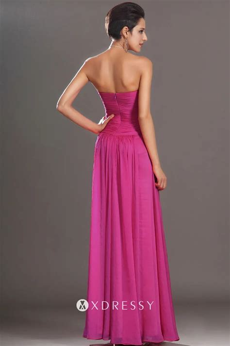 Empire Waist Strapless High Slit Fuchsia Prom Gown Xdressy