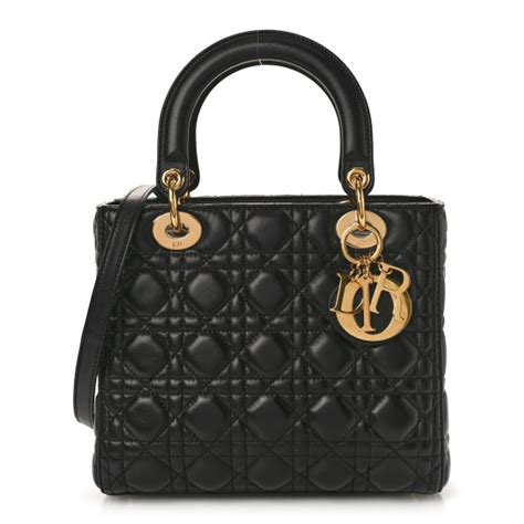 CHRISTIAN DIOR Lambskin Cannage Medium Lady Dior Black 1411910 ...