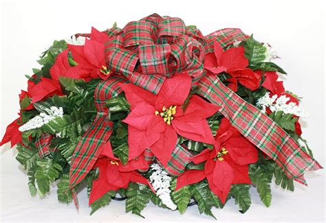 Xl Christmas Poinsettia Cemetery Flower Headstone Saddle Christmas