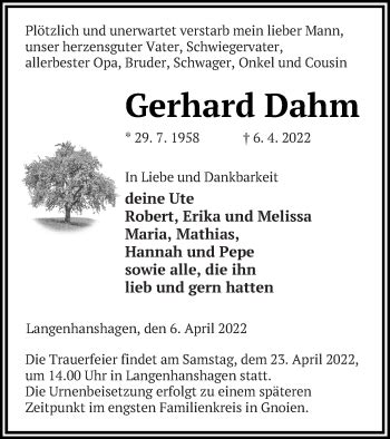 Traueranzeigen Von Gerhard Dahm Trauer Nordkurier