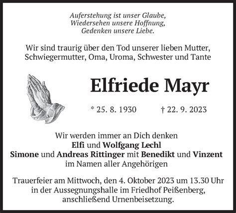 Traueranzeigen Von Elfriede Mayr Trauer Merkur De