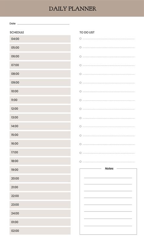 Daily Planner Printable Template Vector Blank White Notebook Page A4