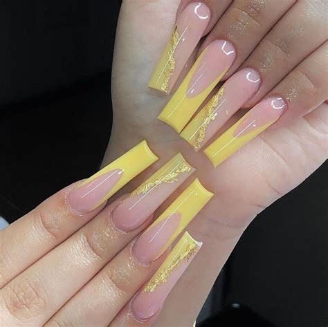 Nail Acrylic French Tip Yellow Summer Spring Inspo Inspiration