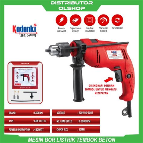 Jual Mesin Bor Tembok Beton Kayu Mm Dua Arah Electric Drill Kodenki