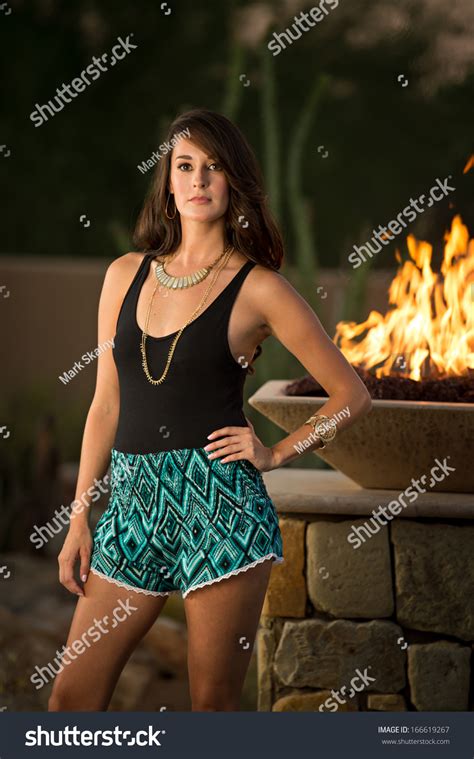 Beautiful Brunette Fashion Model Standing Next Stock Photo Shutterstock