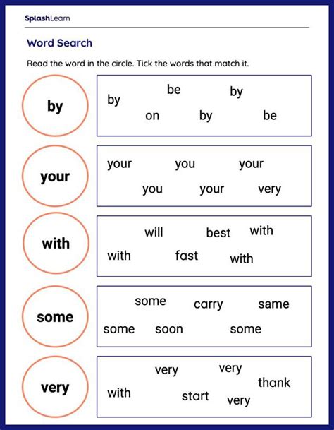 Sight Words Worksheets For 1st Graders Online Splashlearn