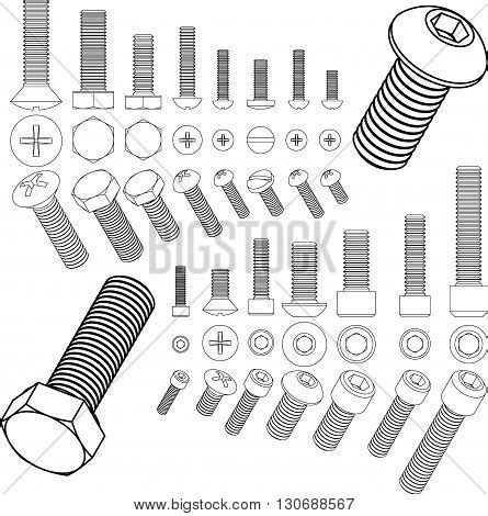 Screw Bolt Nut Set Vector & Photo (Free Trial) | Bigstock