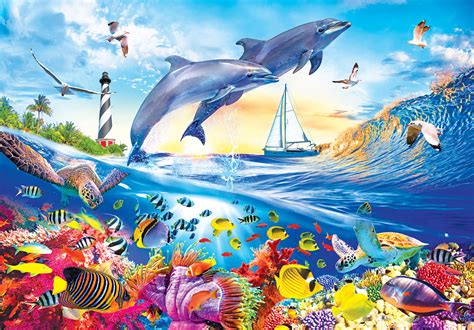 Playful Summer Dolphins 1000 Pieces Kodak Puzzle Warehouse