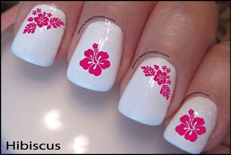 Hibiscus Nail Decals Hawaii Flower Nailthins Tropical Nail Designs