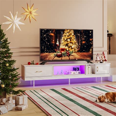 Bestier Modern High Gloss Entertainment Center Tv Stand With Led Lights