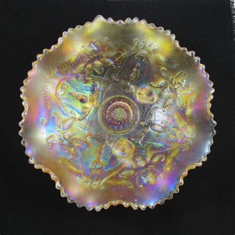 Antique Northwood Wishbone Pastel Marigold Carnival Glass Bowl Carnival Glass