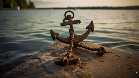 An Anchor Sitting On Stone Next To A Dark Sky Sea Background Anchor