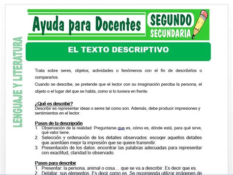 El Texto Descriptivo Para Segundo De Secundaria Ayuda Para Docentes